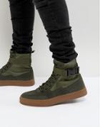 Asos High Top Sneaker Boots In Khaki With Gum Sole - Green