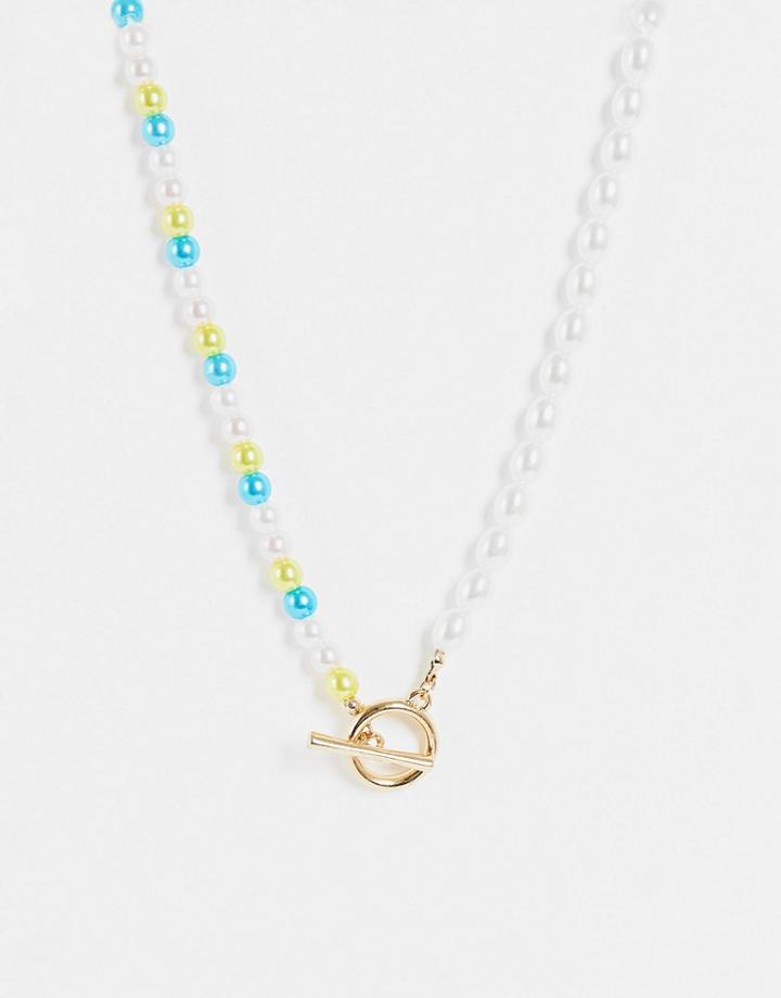 Topshop White And Mixed Oversized Link Chain Necklace In Gold