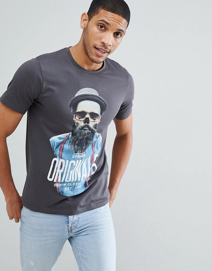 Jack & Jones Originals T-shirt With Skeleton Graphic - Gray