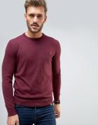 Pretty Green Mandeville Crew Sweater Small Logo Knit In Burgundy - Navy