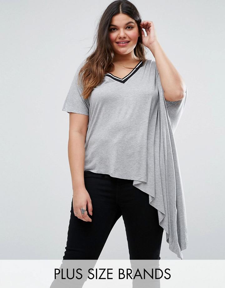 Elvi Plus Jersey Top With Asymmetric Hem - Gray