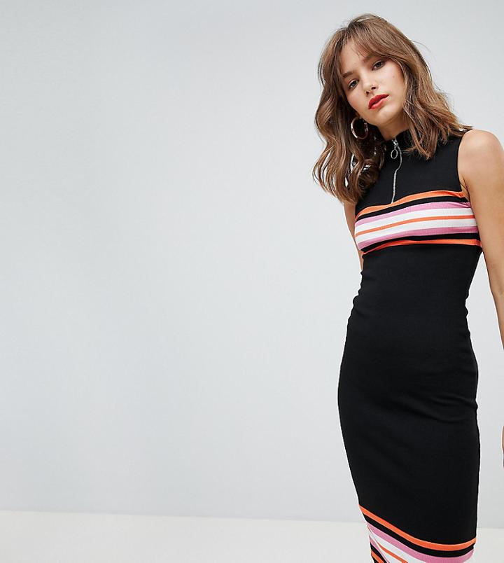 River Island Ring Pull Stripe Bodycon Dress - Black