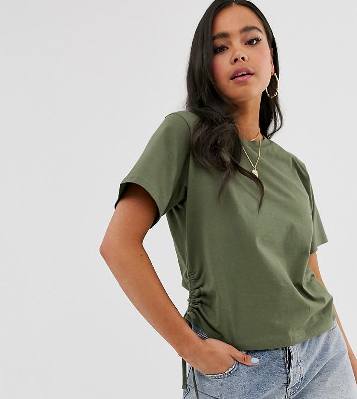 Asos Design T-shirt With Ruched Side - Green
