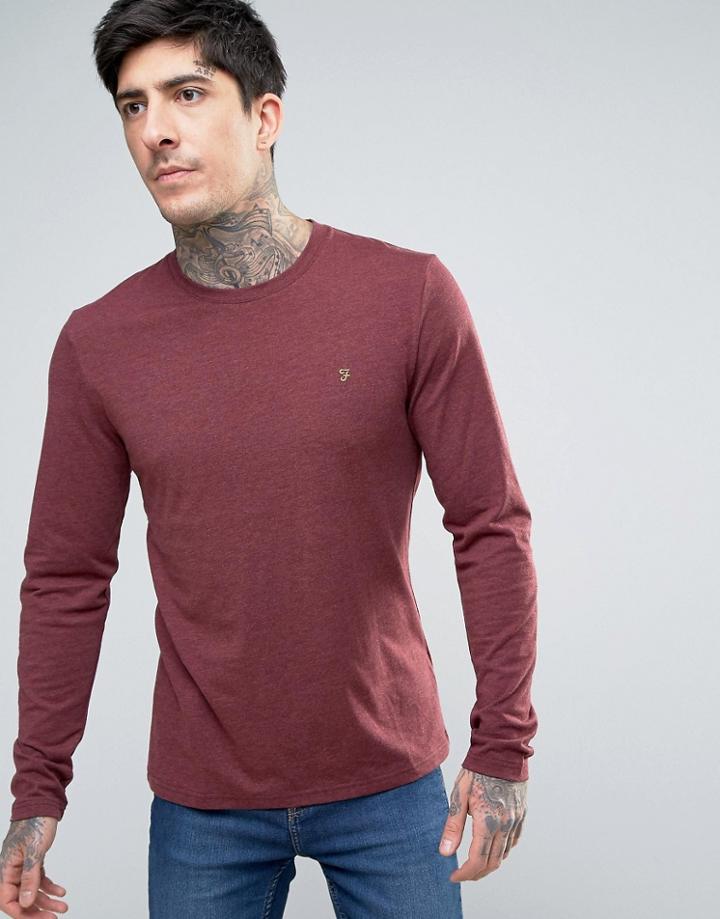 Farah Gloor Slim Fit Long Sleeve Twisted Yarn Marl T-shirt Burgundy - Red