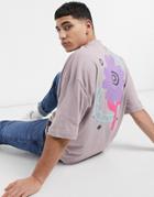 Asos Design Oversized T-shirt In Purple With Flower Back Print
