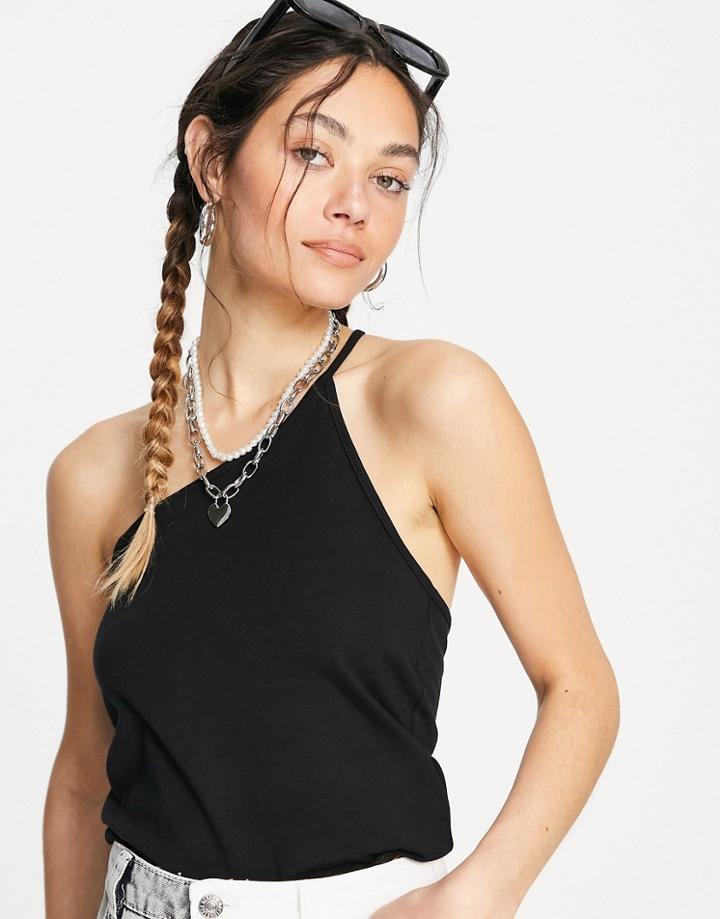 Weekday Innie Organic Blend Cotton One Shoulder Tank Top In Black