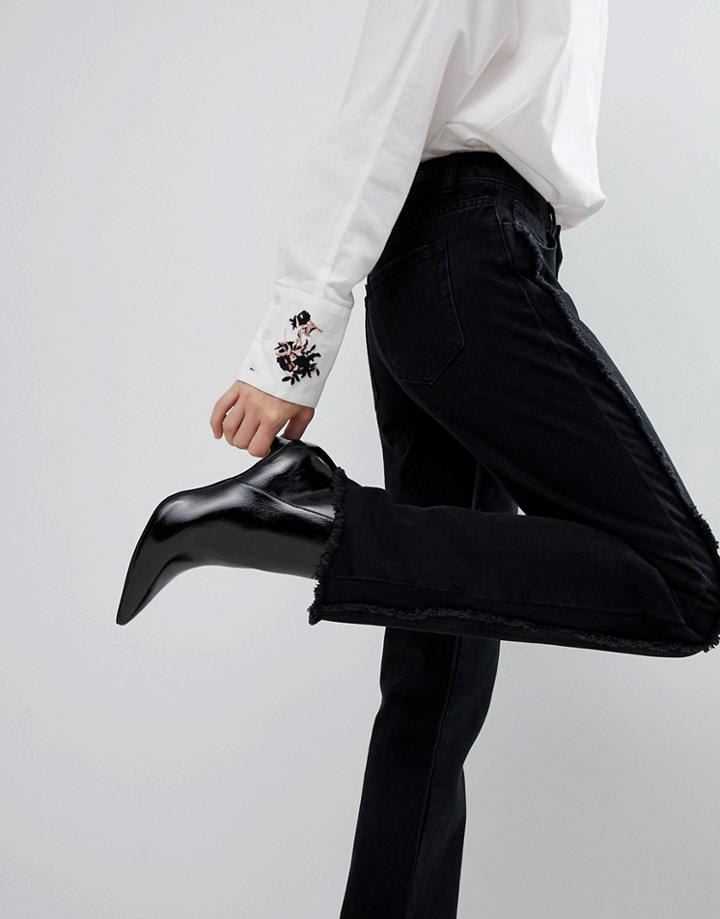 Pieces Straight Leg Washed Jean With Raw Seam - Black