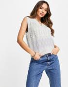 Vero Moda Frsh Cable Knit Argyle Sweater Vest In Pastel Gray-grey