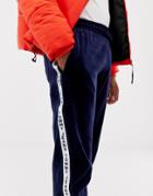 Tommy Jeans Velour Taped Logo Side Track Pants In Navy - Navy