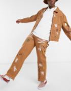 Jaded London Paint Splattered Carpenter Jeans Set-brown