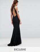 Jarlo Fishtail Maxi Dress With Open Bow Back - Black