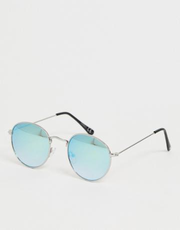 Skinnydip Chloe Silver Blue Reflective Round Sunglasses - Blue