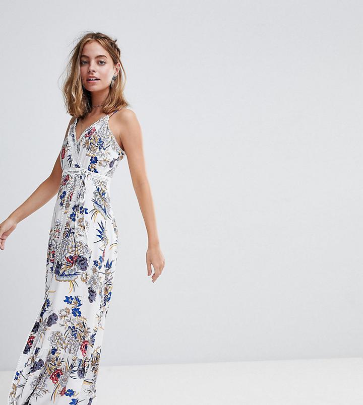 Sisters Of The Tribe Petite Wrap Dress With Drop Hem In Floral - Cream