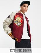 Asos Design Oversized Varsity Jacket In Red With Badging And Contrast Sleeves