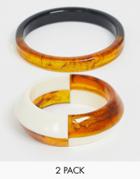 Asos Design Pack Of 2 Cuff Bracelets In Split Resin And Tortoiseshell Design - Multi