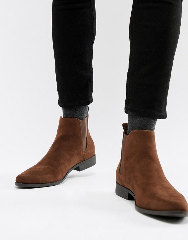 Asos Design Chelsea Boots In Brown Faux Suede