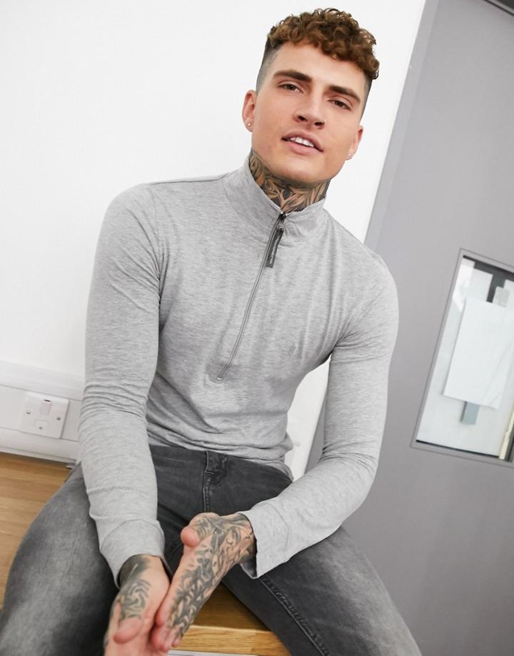 French Connection Half Zip Long Sleeve Top In Gray-grey
