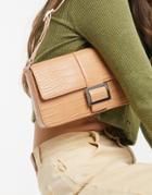 Monki Reya Faux Leather Shoulder Bag With Buckle Detail In Beige Croc-neutral