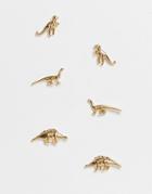 Asos Design Pack Of 3 Stud Earrings In Dinosaur Design In Gold Tone