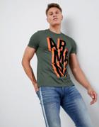 Armani Exchange Slim Fit Block Letters T-shirt In Khaki - Green