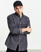 Asos Design 90s Oversized Denim Shirt In Vintage Washed Black-gray