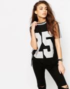 Asos T-shirt With Mesh Layer And Varsity Print - Black