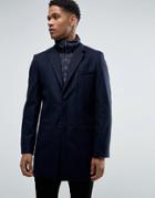 Celio Wool Overcoat With Quilted Inlay - Navy