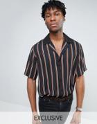 Reclaimed Vintage Stripe Revere Shirt In Reg Fit - Black