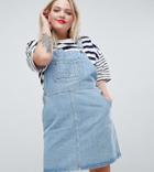 Asos Design Curve Denim Overall Dress In Vintage Blue - Blue