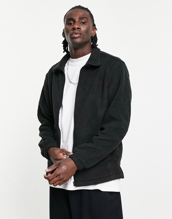 Jack & Jones Originals Oversized Track Top In Black Teddy Fleece