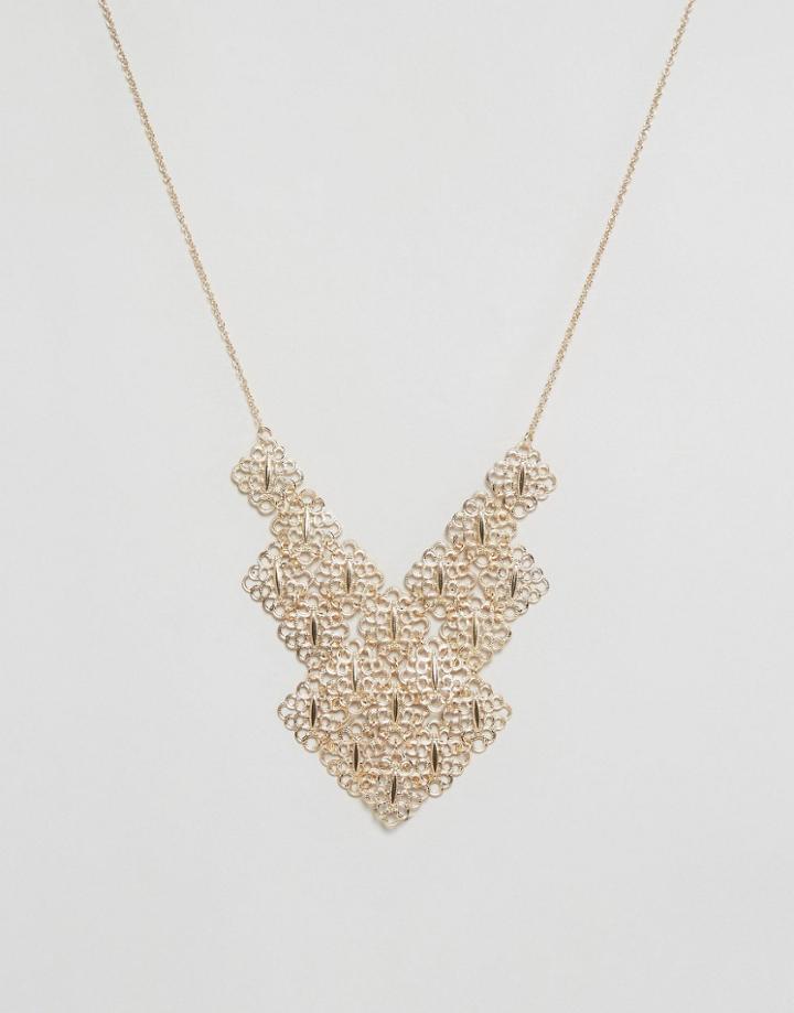 Nylon Etched Layered Statement Festival Necklace - Gold