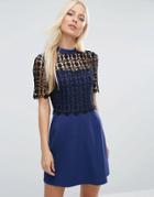 Asos Premium Structured A-line Dress With Lace Top - Navy