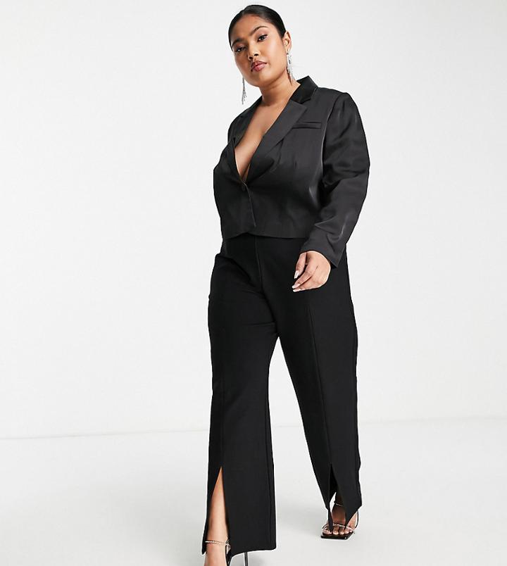 Noisy May Curve Split Hem Wide Leg Pants In Black