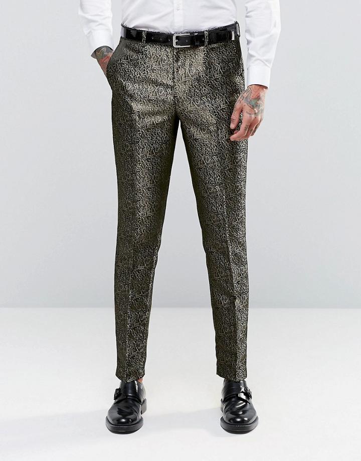 Asos Slim Suit Pants In Gold Pattern - Gold