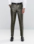 Asos Slim Suit Pants In Gold Pattern - Gold