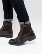 Asos Lace Up Boots In Brown Faux Leather - Brown