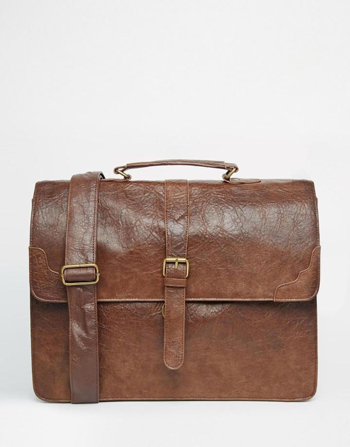 Asos Smart Satchel In Tan Faux Leather - Tan