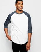 Asos Oversized 3/4 Sleeve T-shirt With Contrast Raglan And Curved Hem In Cream - Cream