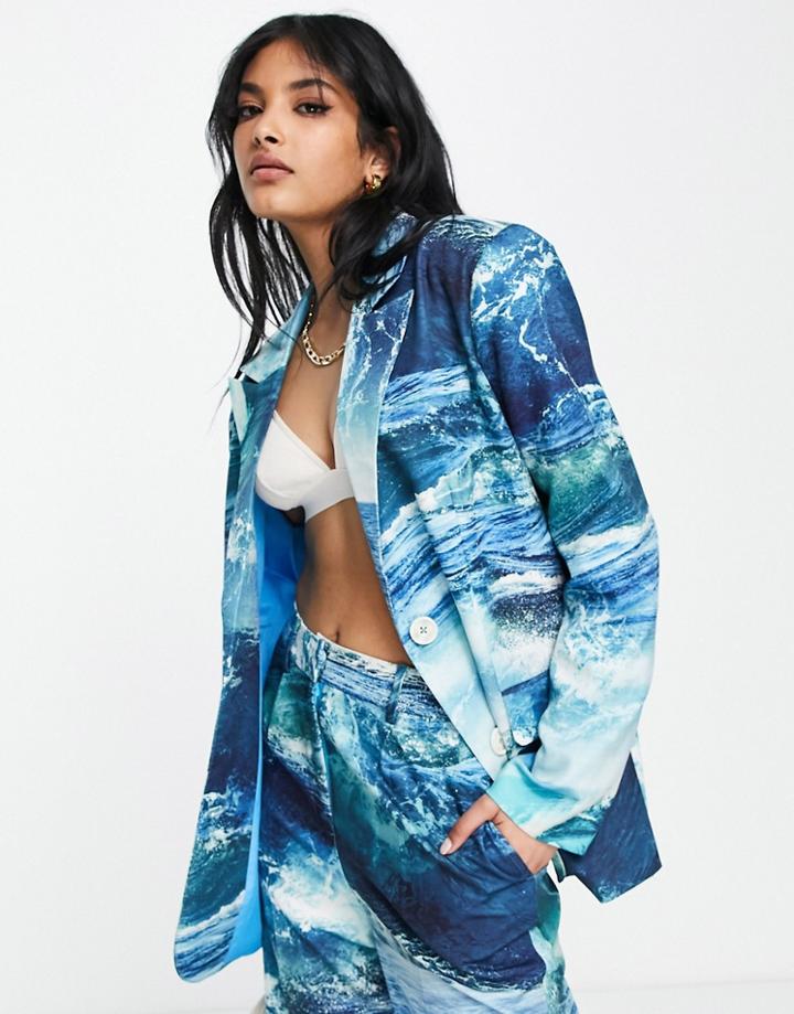 Annorlunda Ocean Print Blazer In Blue - Part Of A Set