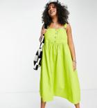 Collusion Plus Overall Midi Dress In Acid Green