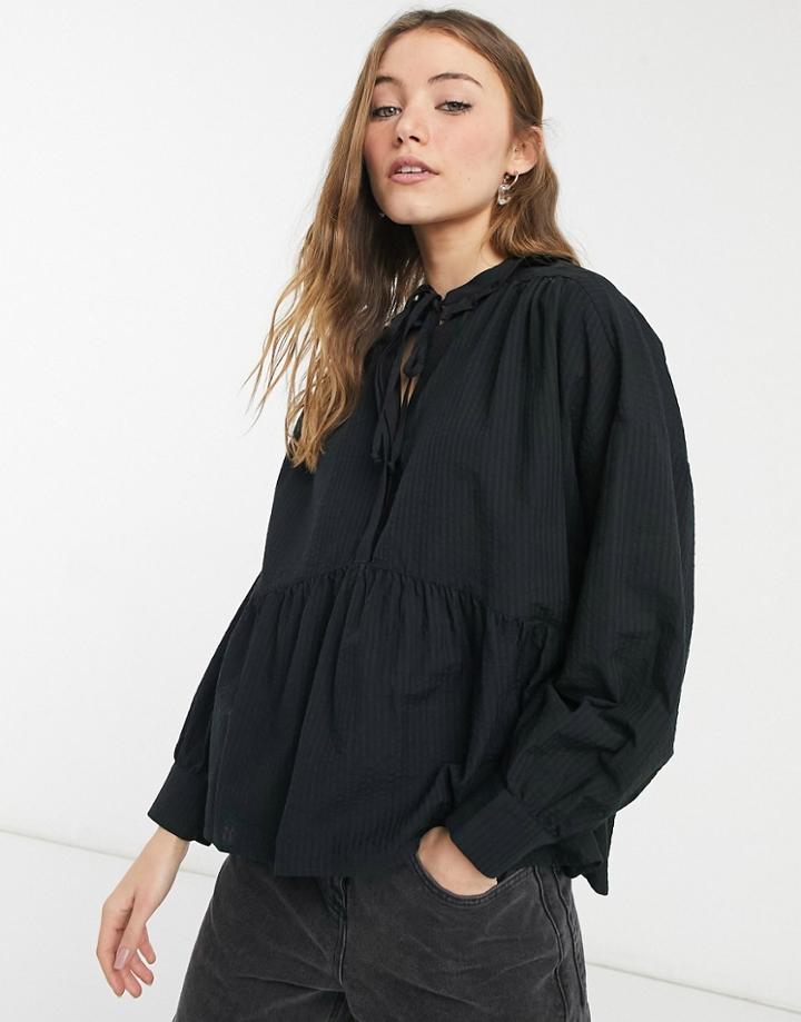 Topshop Peplum Throw-on Top In Black