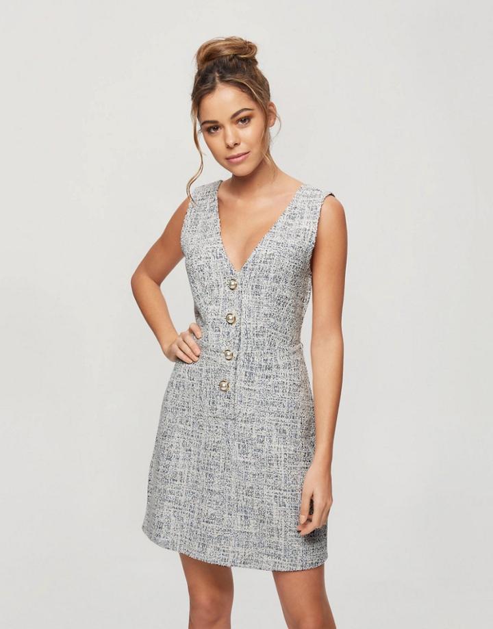 Miss Selfridge Boucle Pinafore Dress In Blue-blues