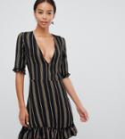 Parisian Tall V-neck Stripe Print Dress With Frill Details - Multi