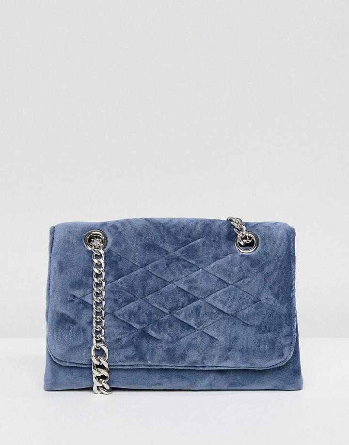 Mango Velvet Quilted Chain Handle Bag - Blue