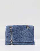 Mango Velvet Quilted Chain Handle Bag - Blue