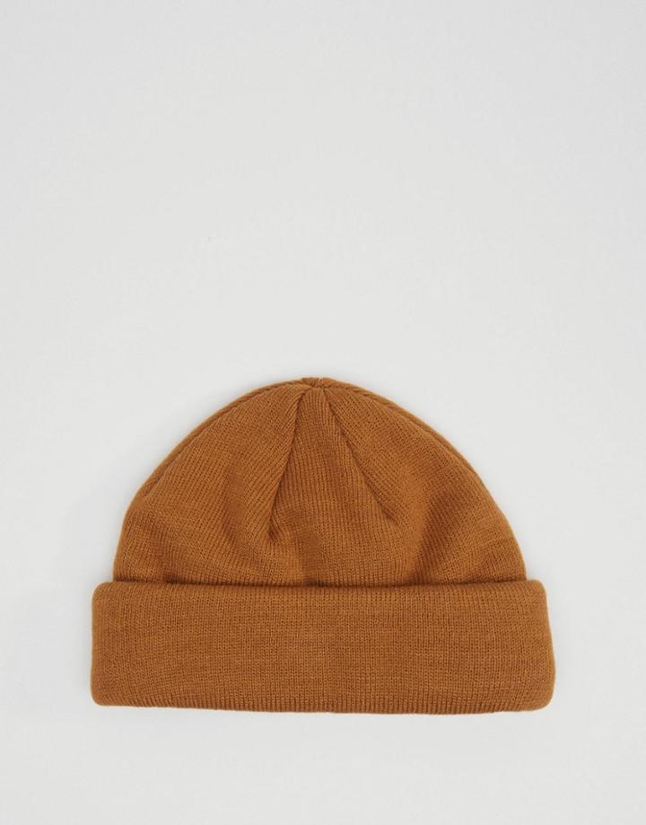 Asos Mini Fisherman Beanie In Tobacco - Brown