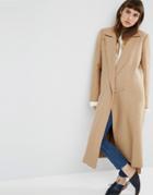 Asos Wool Blend Premium Coat In Midi Length And Metal Fastening - Stone