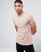 Asos Muscle Pique Polo Shirt In Beige - Beige