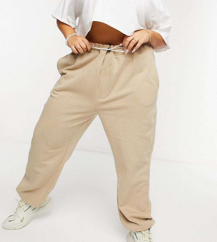 Only Curve Cuffed Sweatpants With Drawstring Waist In Beige-neutral