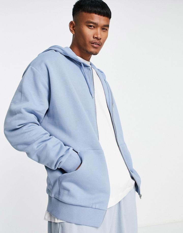 Asos Design Oversized Zip Up Hoodie In Blue-blues